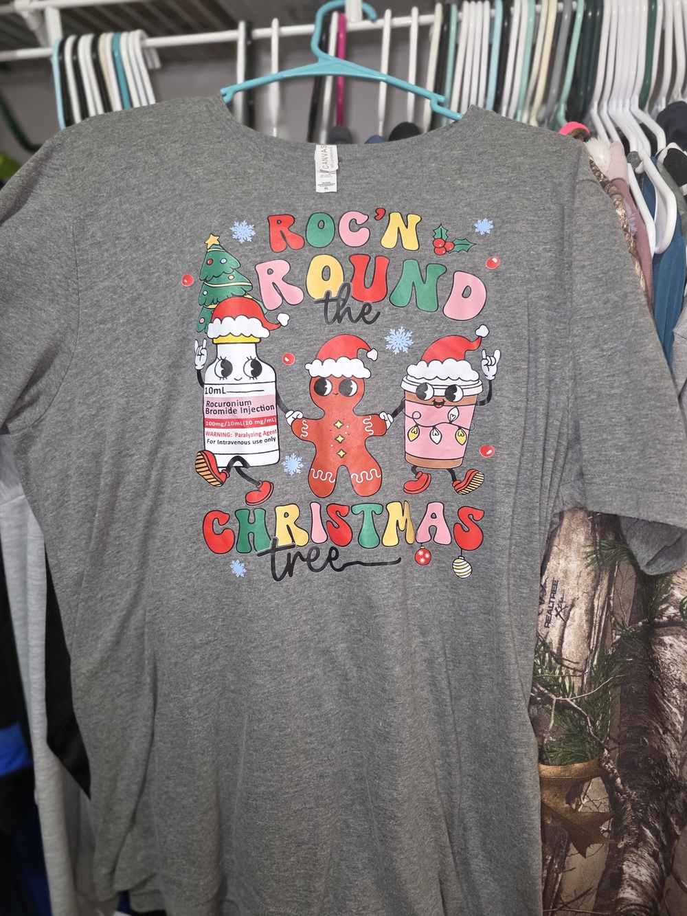 Bella Canvas Gray 'Roc 'N' Round the Christmas Tree' Graphic Tee RN